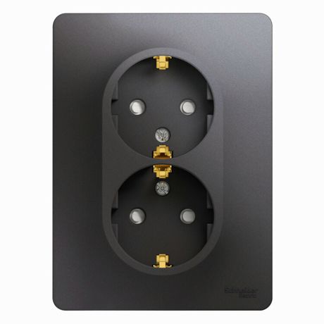 Розетка 2-м СП Glossa 16А IP20 250В с заземл. защ. шторки в сборе графит SE GSL001326 APC