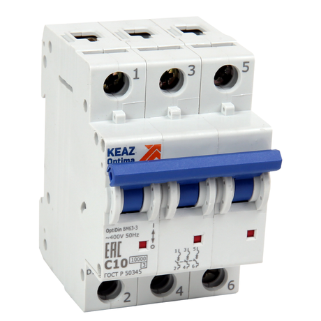 Выключатель автоматический модульный 3п B 1А 6кА OptiDin BM63-3B1-ОМ4-РЕГ КЭАЗ 233877