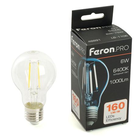 Лампа светодиодная LED 6вт Е27 дневной FILAMENT Feron.PRO - LB-1106 48891