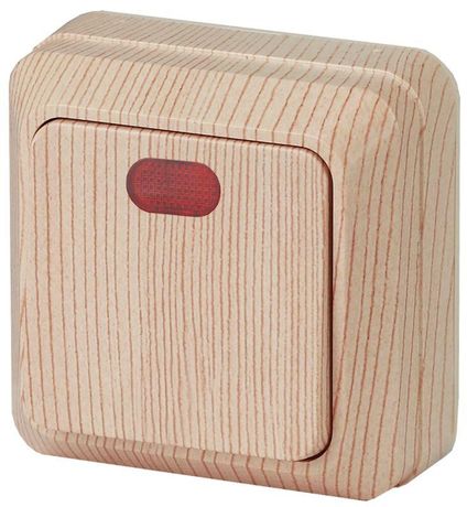 Выключатель одноклавишный наружный (открытой установки) с подсветкой сосна 10А 250В Intro Quadro 2-102-11 - Б0053747 ЭРА