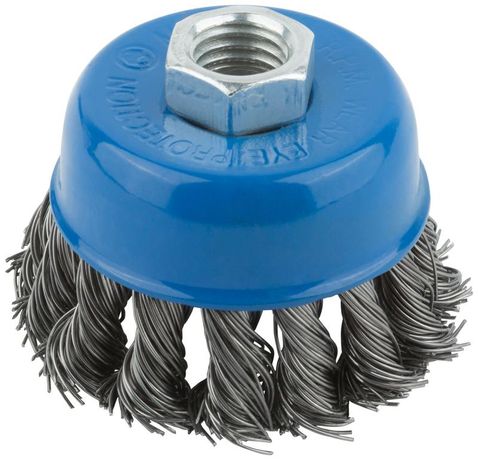 Корщетка тип "чашка" гайка М14 стальная витая проволока 65мм MOS 38951М