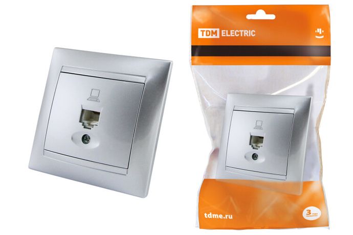 Розетка компьютерная RJ45 серебр. металлик "Лама" | SQ1815-0216 TDM