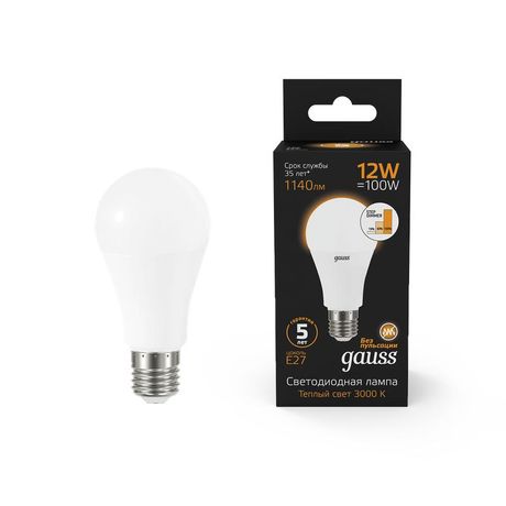 Лампа светодиодная LED 12 Вт 1140 лм 3000К AC150-265В E27 А60 (груша) теплая шаговое диммирование выключателем Black Gauss - 102502112-S