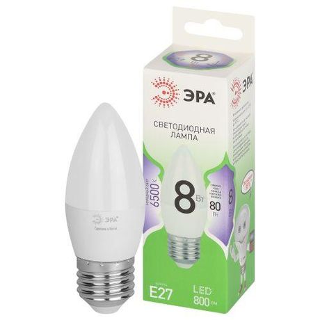 Лампа светодиодная LED 8 Вт 800Лм 6500К свеча холодный E27 220-240В B35-8W-865-E27 Green Line - Б0067136 ЭРА