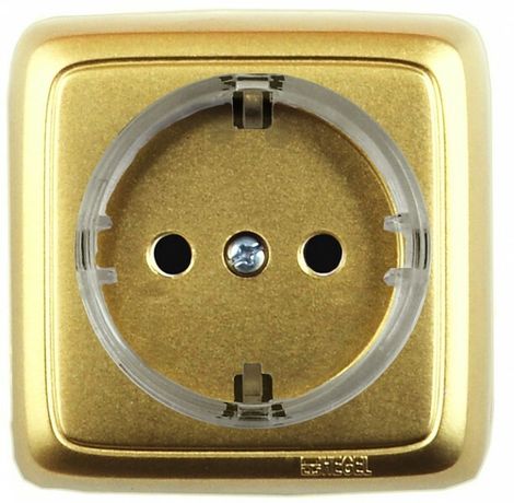 Розетка наружная с заземлением изоляционной пластиной со шторками (стакан) золото - РА16-174-07 HEGEL