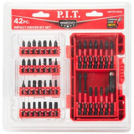 Набор ударных магнитных бит DRUA ASET04-0042 (42шт, биты 25мм/50мм/75мм, держатель бит, кейс) PIT