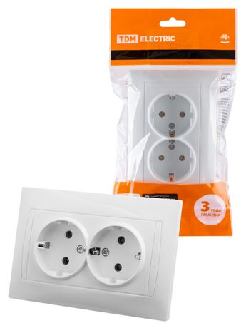 Розетка двойная 2П+З 16А 250В белая "Лама" | SQ1815-0025 TDM