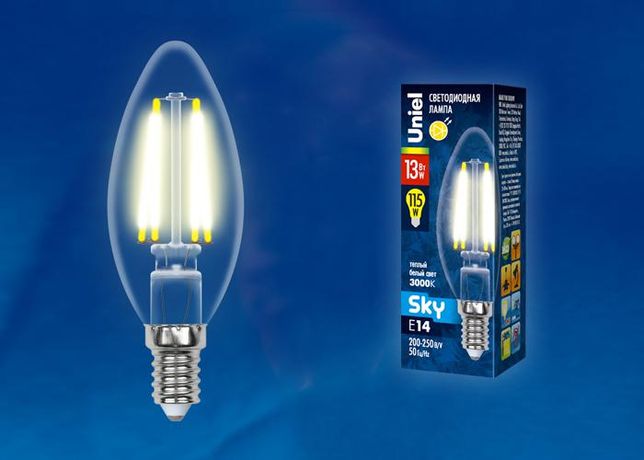 Лампа светодиодная LED-C35-13W/3000K/E14/CL PLS02WH LED. "свеча", прозр. Серия Sky. 3000К . | UL-00005899 Uniel