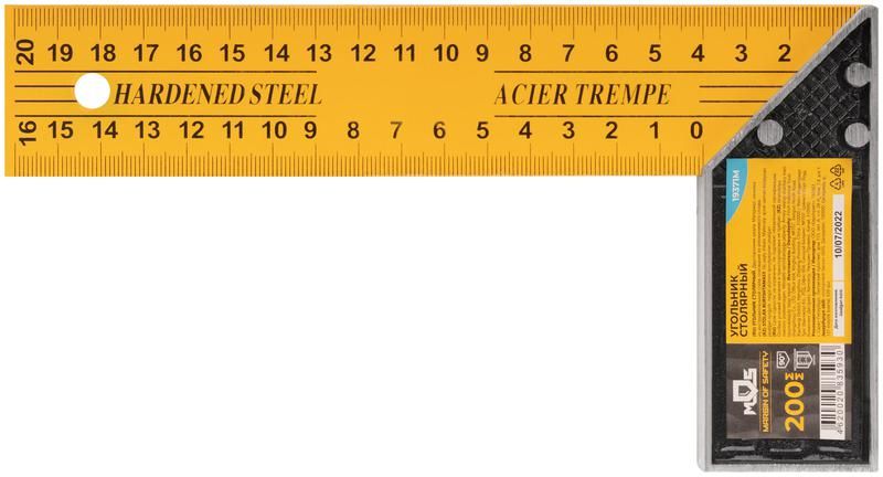 Угольник столярный двусторонняя шкала 200мм MOS 19371М