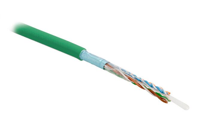 Кабель витая пара экранир. F/UTP кат.5E 4 пары 24 AWG ОЖ solid экран-фольга PVC -20град.C-+75град.C FUTP4-C5E-S24-IN-PVC-GN-305 гарантия: 15 лет компонентн. / 25 системн. зел. (уп.305м) Hyperline 444622