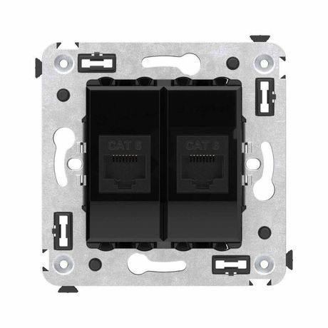 Компьютерная розетка RJ-45 без шторки в стену, кат.6 двойная, "Avanti", "Черный квадрат" | 4402694 DKC ДКС