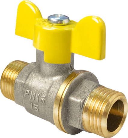 Кран шаровой для газа латунный никел. покрытие НР/НР ручка-бабочка 1/2дюйм (96/24) VALFEX VF.279.NB3.012 VF.279.NB3.012.N/P59