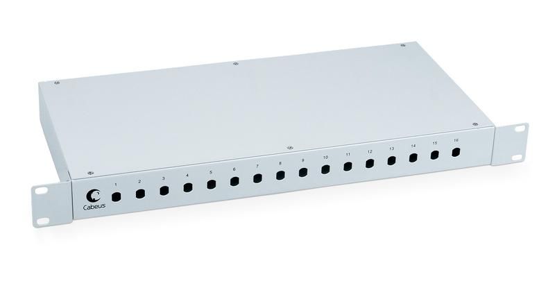 Кросс бокс оптический 19' на 16 ST(FC) со сплайс-кассетой и КДЗС (без пигтейлов проходных адаптеров) - FO-19-16ST Cabeus 7036c