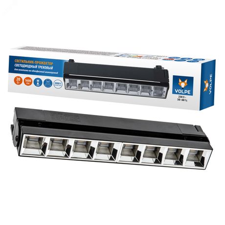 Линейный 1600 Лм Белый свет (4000К) Корпус черный ТМ Volpe - UL-00010126 Светильник-прожектор ULB-Q283 20W/4000K BLACK светодиодный трековый Uniel