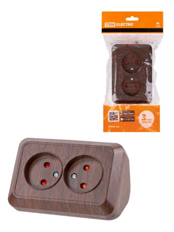 Розетка угловая двойная 2П открытой установки с з/ш IP20 250В 10А бук "Ладога" | SQ1801-0342 TDM