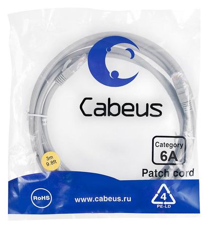 Патч-корд PC-UTP-RJ45-Cat.6a-3m-LSZH U/UTP, категория 6а (10G), 2xRJ45/8p8c, неэкранированный, серый, LSZH, 3м - 7897c Cabeus