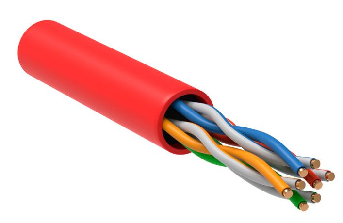 Кабель витая пара U/UTP кат.5E 4х2х24AWG solid LSZH красн. (уп.305м) ITK LC1-C5E04-124 IEK