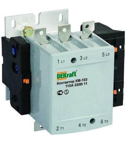 Контактор КМ-103 115А кат. 220В AC 1НО+1НЗ AC-3 DEKraft 22150DEK APC