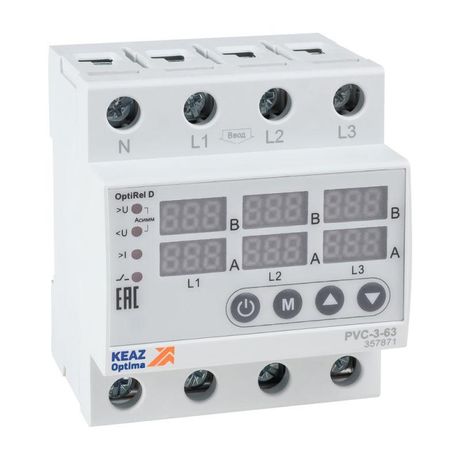 Реле напряжения OptiRel D PVC-3-63 с ЖК-дисплеем и контролем тока 3Ф 63 А | 357871 КЭАЗ