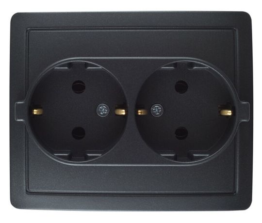 Розетка двойная с заземлением Schuko, винтовой зажим, 16А 250В, графит - 1590456-038 Simon