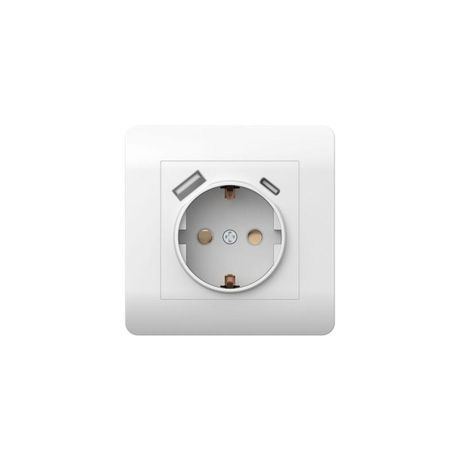 Розетка NEW3-E 16А с заземл. защ. шторки 2-мя заряд. устройствами USB A+C 5В/2.1А бел. CHINT 431552