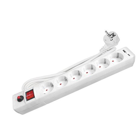Удлинитель с сетевым фильтром 6х1.8м заземл. 10А IP20 2.2кВт USB type-A + type-C ПВС 3х0.75 выкл. бел. UNIVersal 2543 Союз