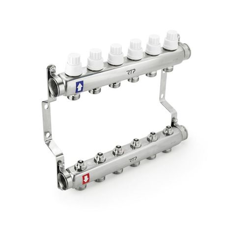 Группа коллекторная 1дюйм х 7 вых. евроконус 3/4дюйм с ручн. регулир. клапан. и кронштейном нерж. сталь SUS 304 RTP 39462