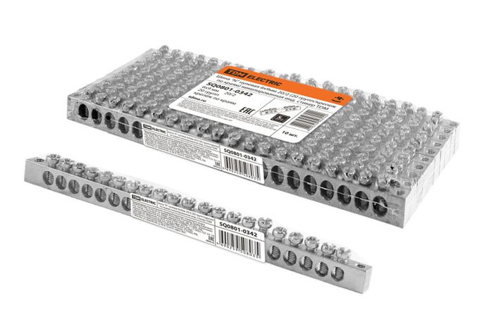 Шина "N" нулевая 6х9мм 20/2 (20 групп/крепеж по краям) никелированная инд. стикер | SQ0801-0342 TDM