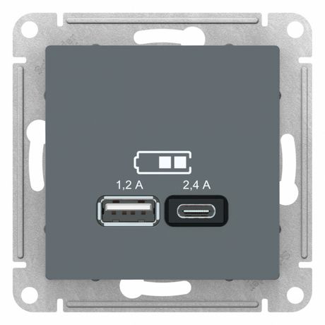 Розетка USB AtlasDesign тип A+C 5В/2.4А 2х5В/1.2А механизм грифель SE ATN000739 APC