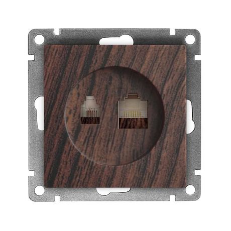 Розетка компьютерная + телефонная 2-м СП Афина механизм венге Universal A0052-V Союз