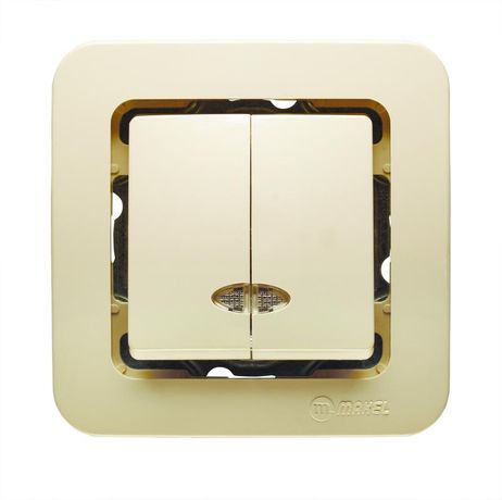 Выключатель 2-кл. СП Lillium 10А IP20 без вставки с подсветкой крем. Makel 71223