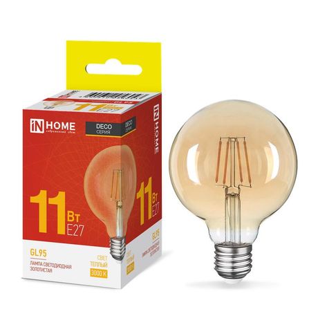 Лампа светодиодная филаментная LED-GL95-deco gold шар золотистая 11Вт 230В E27 3000К 1040лм IN HOME 4690612056043