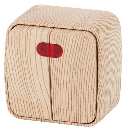 Выключатель двухклавишный наружный (открытой установки) с подсветкой сосна 10А 250В винтовые зажимы Intro Polo 3-105-11 - Б0036106 ЭРА