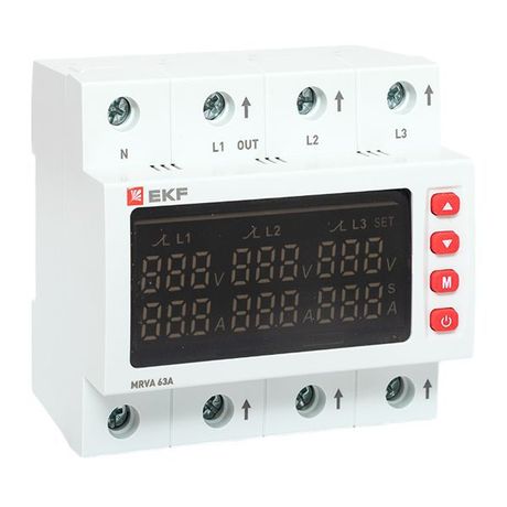 Реле напряжения и тока 3ф MRVA 63А с дисплеем EKF MRVA-3-63A-v2 EKF арт. MRVA-3-63A-v2
