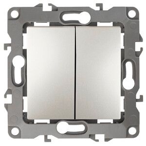 Выключатель двухклавишный скрытого монтажа перламутр 10А 250В автоматические (безвинтовые) ЭРА 12 12-1004-15 - Б0019314