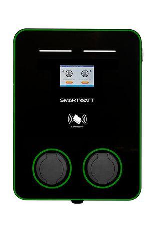 Зарядная станция для электромобиля SMARTWATT EVC, 44 кВт, коммерческая OCPP 1.6J, переменный ток, 3 фазы 380 В, два поста по 22 кВт 32 А, розетки Type2, IP54 - 4512020470004 Delta