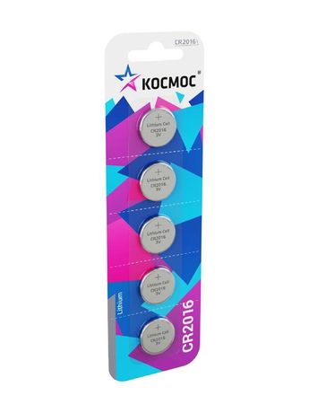 Батарейка CR2016 3V Lithium 5BL - KOC20165BL Космос