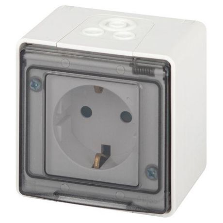 Розетка однофазная наружная (открытой установки) с заземлением со шторками белый 16А 250В IP55 винтовые клеммы 11-2502-01 Эра Эксперт - Б0063280