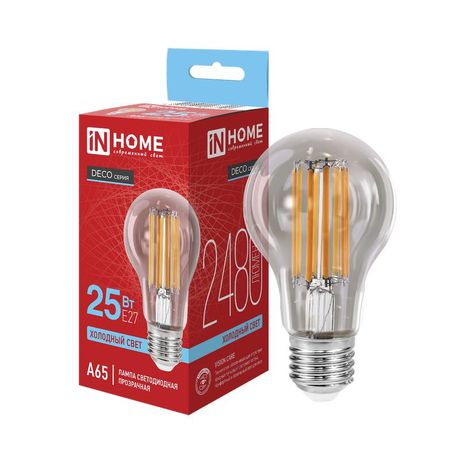 Лампа светодиодная LED-A65-deco 25Вт 230В Е27 6500К 2480Лм прозрачная IN HOME - 4690612063195 IN HOME арт. 4690612063195