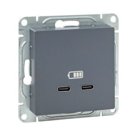Механизм розетки USB-C - 2шт, графит Эпика |UP1-SOG-2USBC| EKF EKF арт. UP1-SOG-2USBC