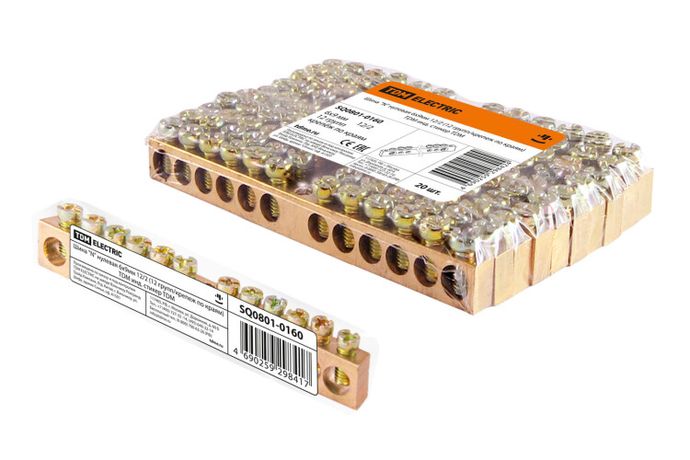 Шина "N" нулевая 6х9мм 12/2 (12 групп/крепеж по краям) инд. стикер | SQ0801-0160 TDM