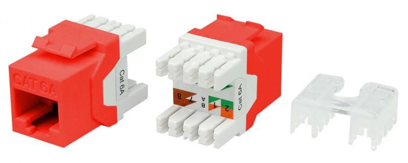 Вставка Keystone Jack RJ45 (8P8C) кат.6A (10G) 180град. KJ8-8P8C-C6A-180-RD красн. Hyperline 432649