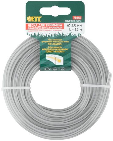 Леска для садовых триммеров усиленная, полиамидная жила, ''Квадрат'' 3,0 мм х 15 м - 78048 РОС