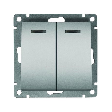 Выключатель двухклавишный с подсветкой UNIVersal серия Афина , с/у, 10А, 220В, серебро (еврослот), механизм - A0123-S Союз