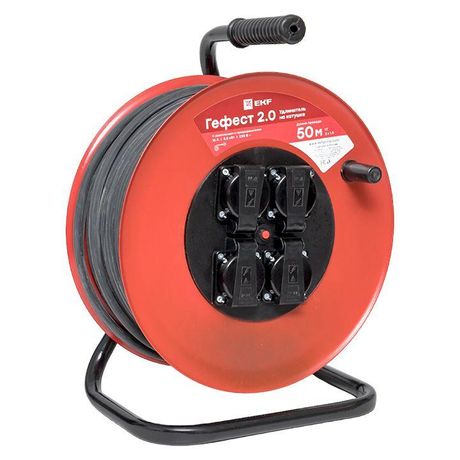 Удлинитель на катушке "Гефест 2.0" 4 гнезда 50м с заземлением и предохранителем ПВС 3*1,5 16А/3,5кВт IP44 PROxima | UKA02-16-R315-4-50-IP44 EKF