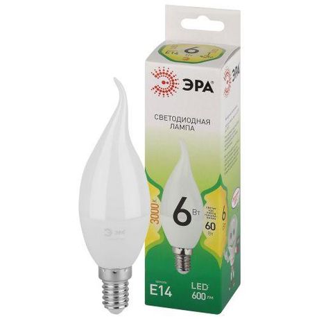 Лампа светодиодная GREEN LINE LED BXS-6W-830-E14 GL E14 6 Вт свеча на ветру теплый свет | Б0067119 ЭРА