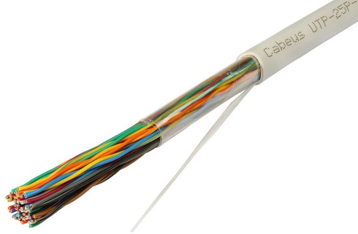 Кабель витая пара UTP-25P-Cat.3-IN UTP (U/UTP), категория 3, 25 пар (24 AWG), одножильный (solid), PVC нг(А)-LS - 7279c Cabeus