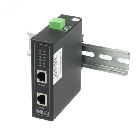 Инжектор промышленный PoE Midspan-1/903G(Booster) Gigabit Ethernet на 90Вт с бустером напряжения OSNOVO 14003 OSNOVO арт. 14003