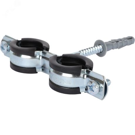 Двойной хомут для труб комплект: хомут+шпилька шуруп +дюбель пластиковый 3/4'(25-29) - SAC-0020-200034 STOUT RG00914JHLO3AO