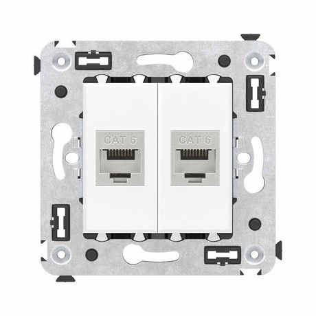 Компьютерная розетка RJ-45 без шторки в стену, кат.6 двойная экранированная, "Avanti", "Белое облако" | 4400794 DKC ДКС